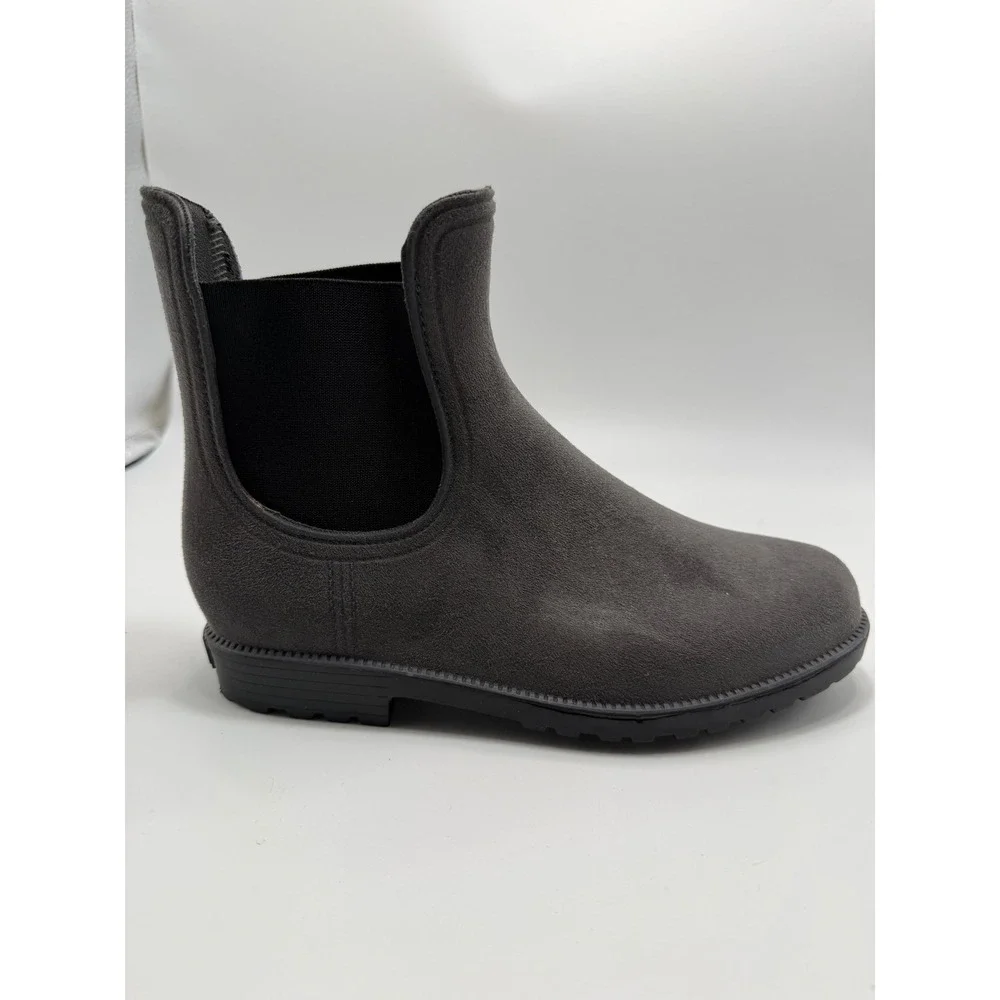 Wet Knot WK Waterproof Gray Suede Flocked Chelsea Ankle Rain Boots Womens 7